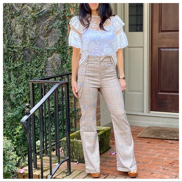 Taupe paid high waist wide leg pants - Picture 5 of 8